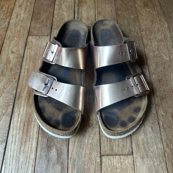 Birkenstocks‎ Arizona Sandals Womens 40 Rose Gold Slip On Comfort Boho Luxe - Picture 1 of 9